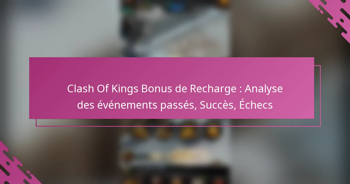 Clash Of Kings Bonus de Recharge : Analyse des événements passés, Succès, Échecs