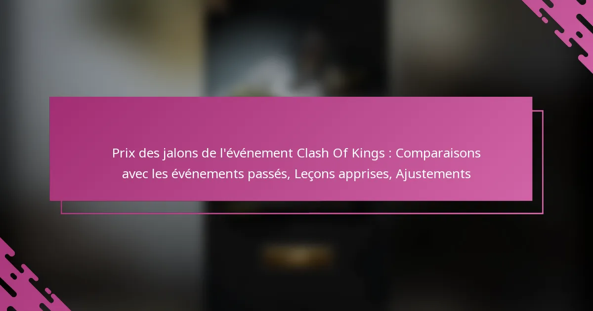 Prix des jalons de l’événement Clash Of Kings : Comparaisons avec les événements passés, Leçons apprises, Ajustements